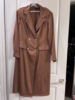 SHEIN Double-Breasted Brown Trench Coat with Gold Buttons